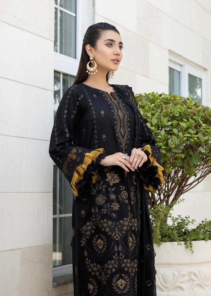 EL-BA06 Un-Stitched Lawn Embroidered 3pc With Organza Embroidered Dupatta - ELAFF