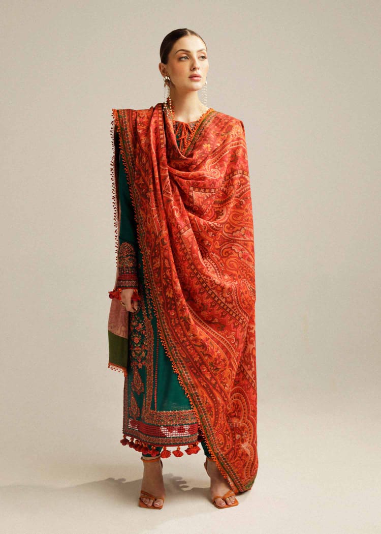 EL-MB525 Dhanak Embroidered Suit With Digital Printed Woolen Shawl - ELAFF