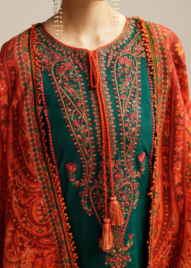 EL-MB525 Dhanak Embroidered Suit With Digital Printed Woolen Shawl - ELAFF