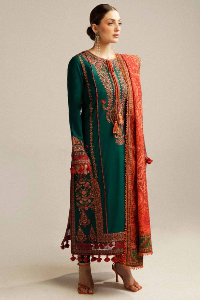 EL-MB525 Dhanak Embroidered Suit With Digital Printed Woolen Shawl - ELAFF