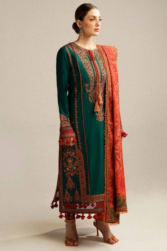 EL-MB525 Dhanak Embroidered Suit With Digital Printed Woolen Shawl - ELAFF