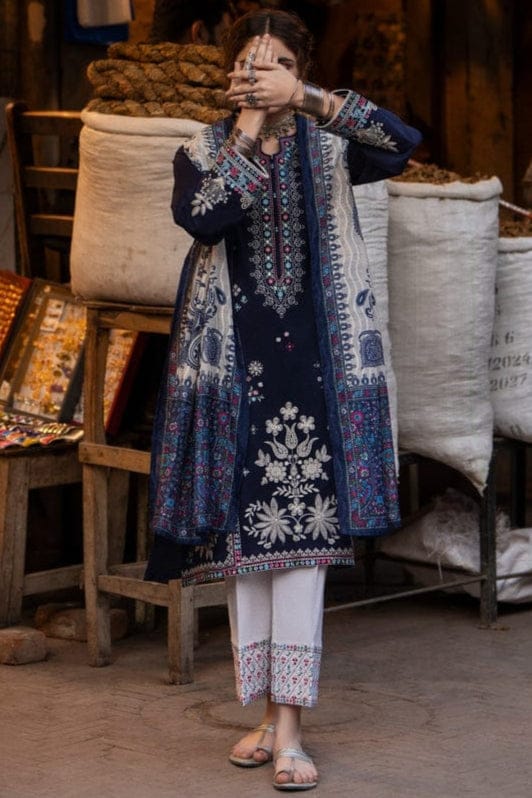 EL-AK905 Dhanak Embroidered Suit With Digital Printed Woolen Shawl - ELAFF