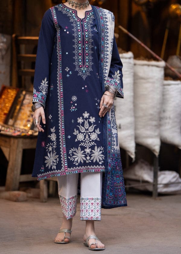 EL-AK905 Dhanak Embroidered Suit With Digital Printed Woolen Shawl - ELAFF
