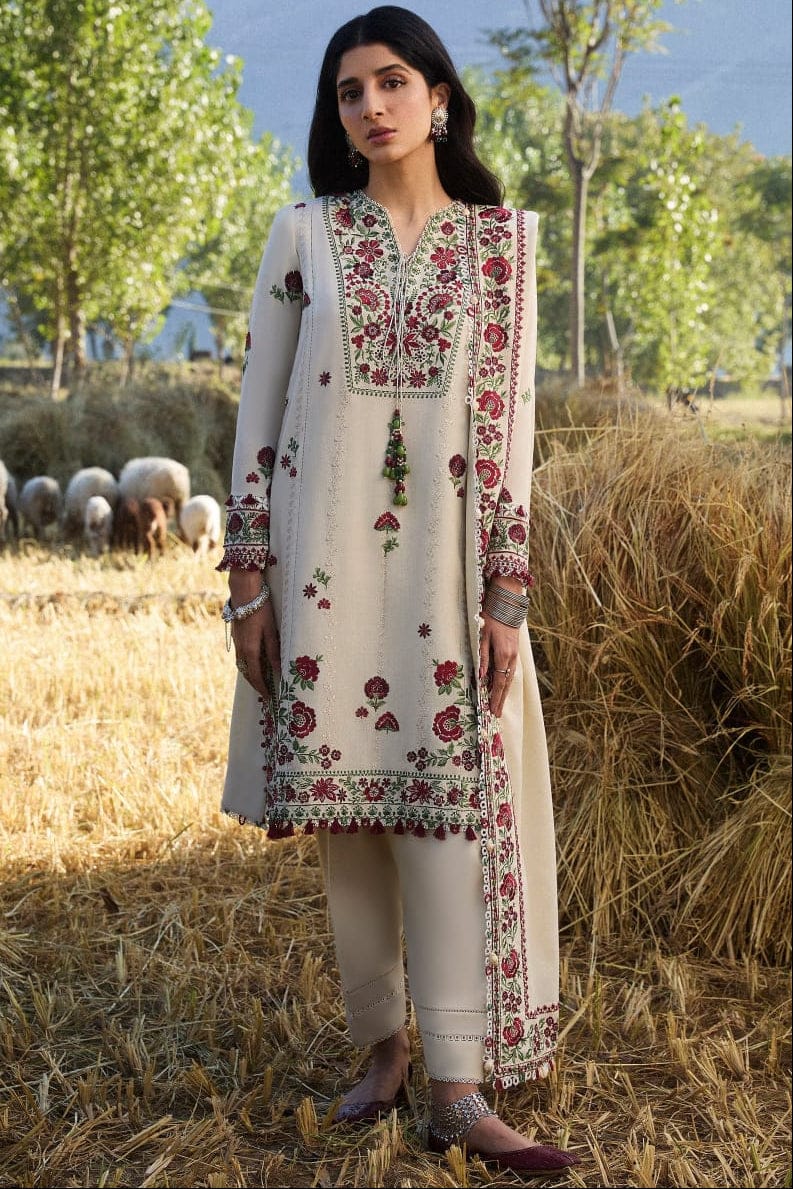 EL-AJ630 Unstitched Heavy Embroidered Dhanak Suit With Embroidered Dhanak Shawl - ELAFF