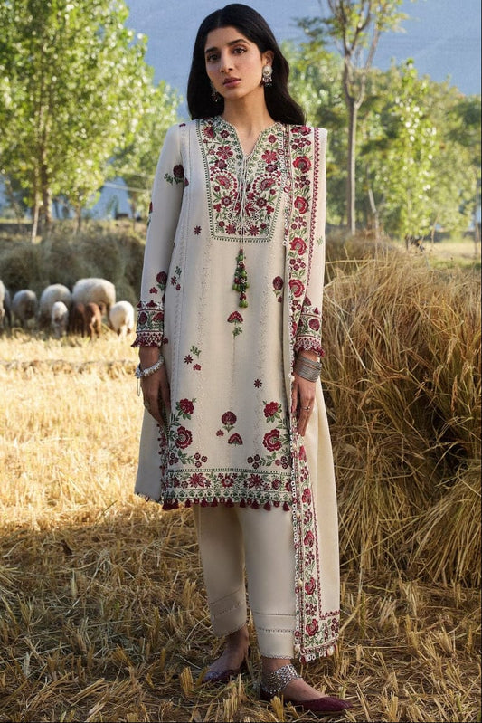 EL-AJ630 Unstitched Heavy Embroidered Dhanak Suit With Embroidered Dhanak Shawl - ELAFF