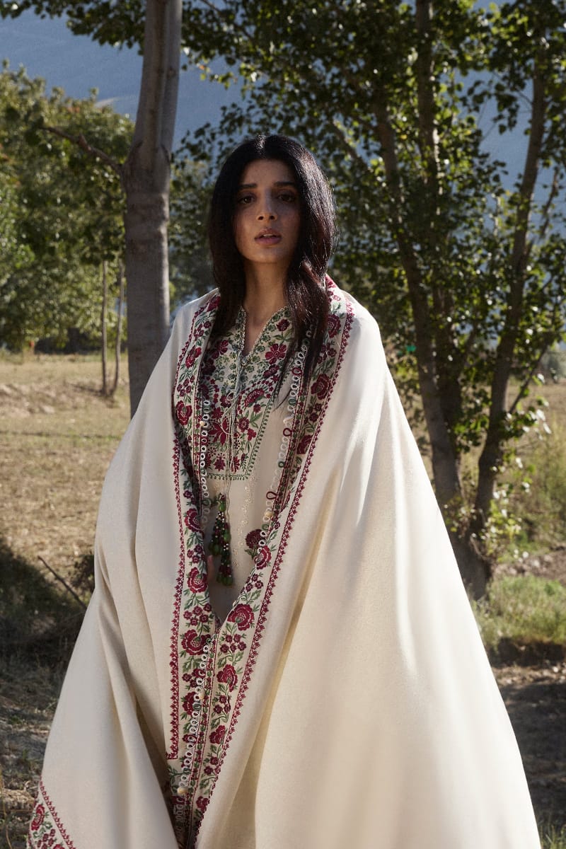EL-AJ630 Unstitched Heavy Embroidered Dhanak Suit With Embroidered Dhanak Shawl - ELAFF
