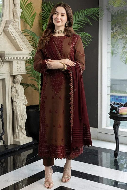 EL-AJ56 Unstitched Embroidered Dhanak Wool Suit With Embroidered Dhanak Shawl - ELAFF
