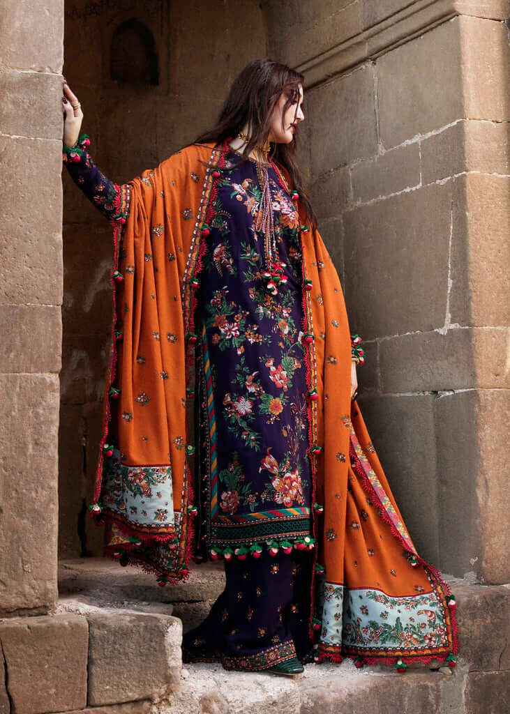 EL-680 Unstitched Heavy Embroidered Dhanak Suit Embroidered Dhanak Shawl - ELAFF