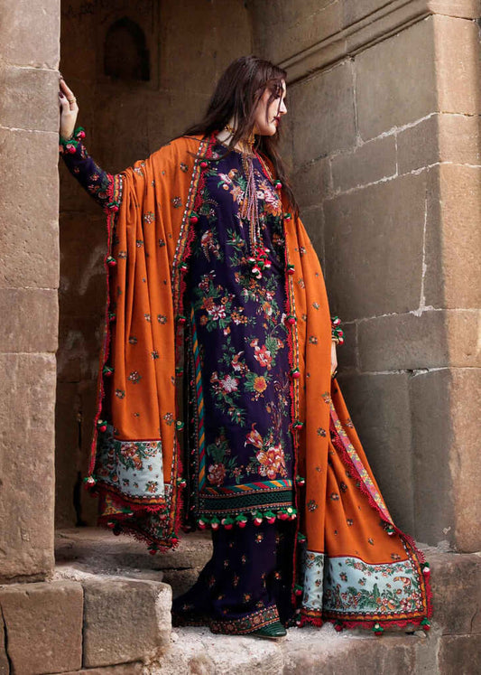 EL-680 Unstitched Heavy Embroidered Dhanak Suit Embroidered Dhanak Shawl - ELAFF