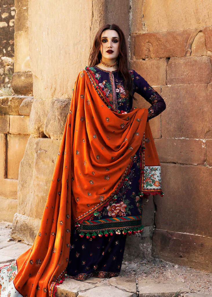 EL-680 Unstitched Heavy Embroidered Dhanak Suit Embroidered Dhanak Shawl - ELAFF