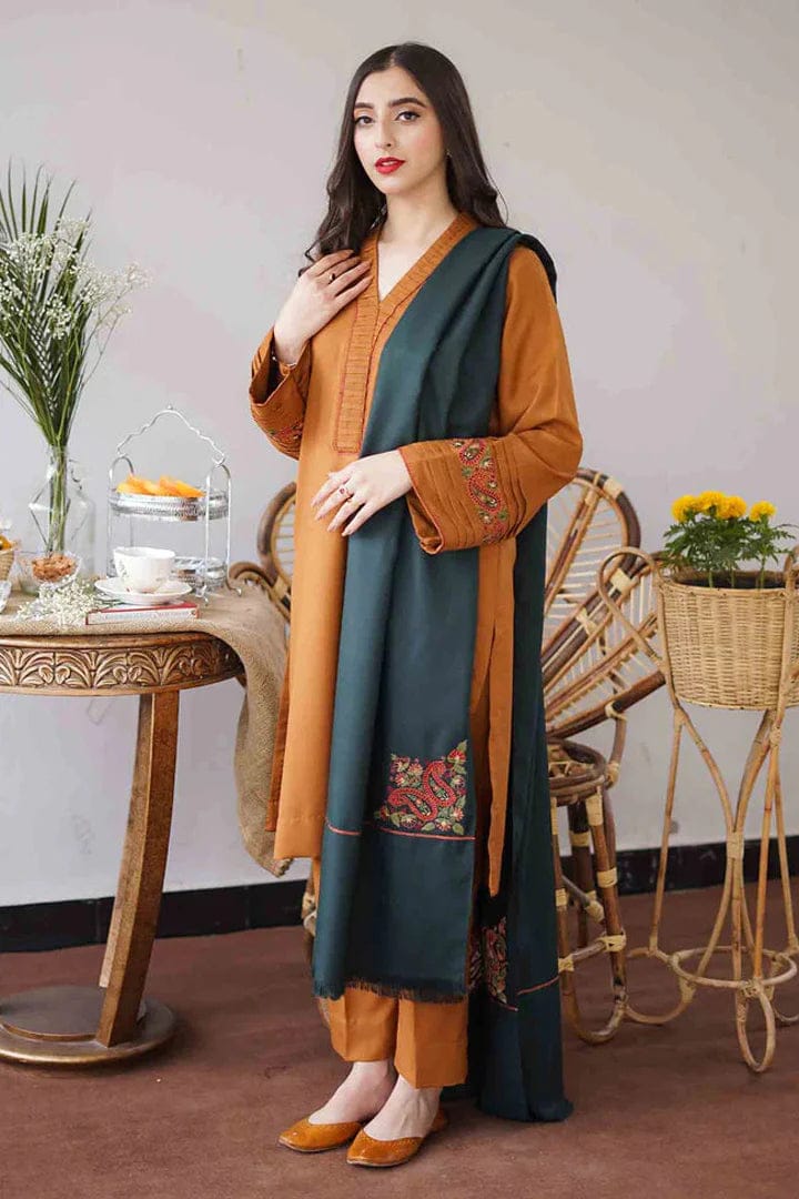 EL-GA1120 Unstitched Heavy Embroidered Dhanak Suit Embroidered Dhanak Shawl - ELAFF