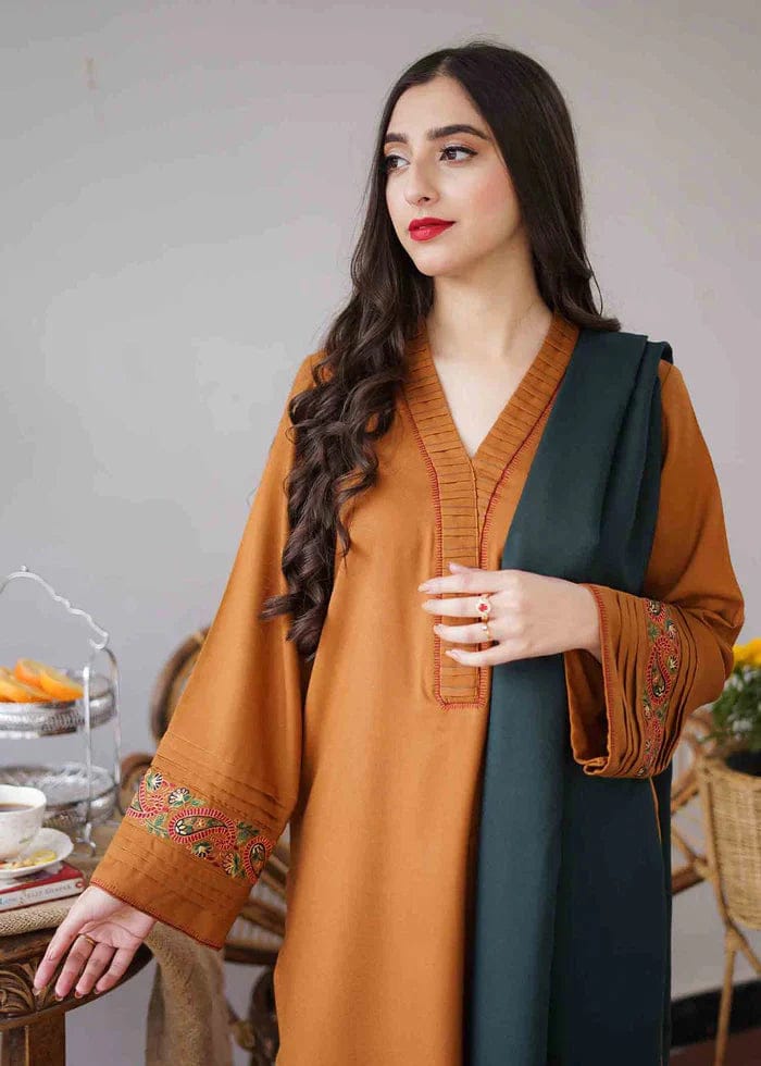 EL-GA1120 Unstitched Heavy Embroidered Dhanak Suit Embroidered Dhanak Shawl - ELAFF