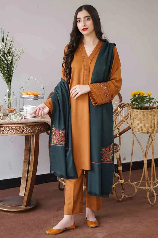 EL-GA1120 Unstitched Heavy Embroidered Dhanak Suit Embroidered Dhanak Shawl - ELAFF