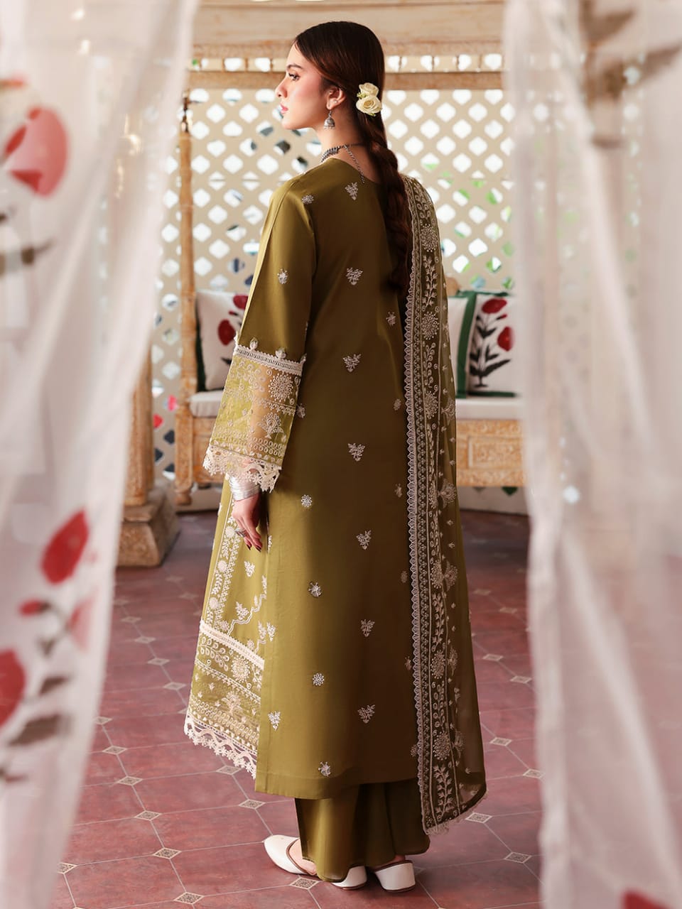 EL-MR590 Unstitched Heavy Embroidered Dhanak Suit With Embroidered Dhanak Shawl - ELAFF