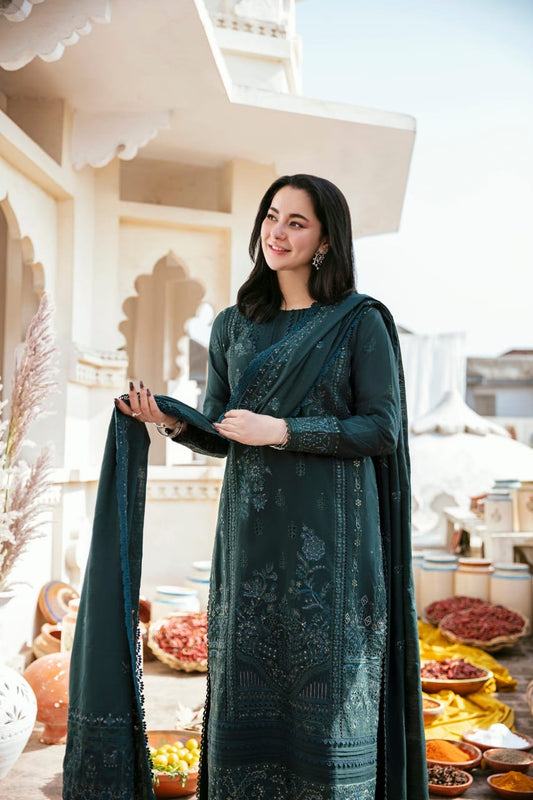 EL-MB935 Unstitched Fully Embroidered Dhanak Suit Embroidered Dhanak Shawl - ELAFF