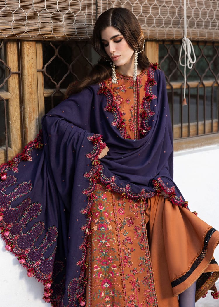 EL-MB610 Unstitched Heavy Embroidered Dhanak Suit With Embroidered Dhanak Shawl - ELAFF