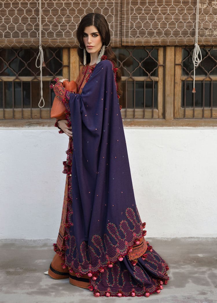 EL-MB610 Unstitched Heavy Embroidered Dhanak Suit With Embroidered Dhanak Shawl - ELAFF