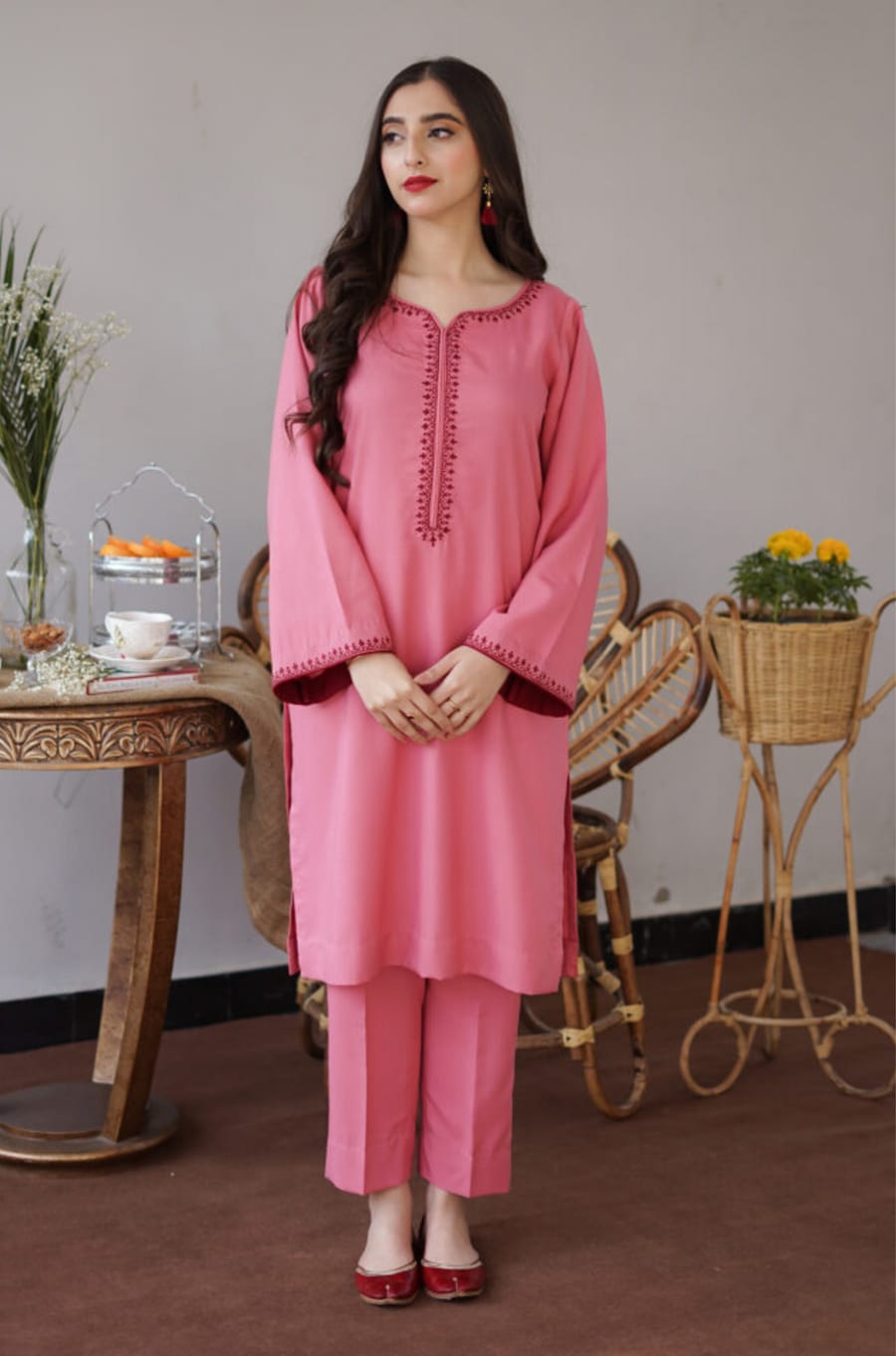 EL-AS15 Unstitched Fully Embroidered Dhanak Suit With Dhanak Shawl - ELAFF