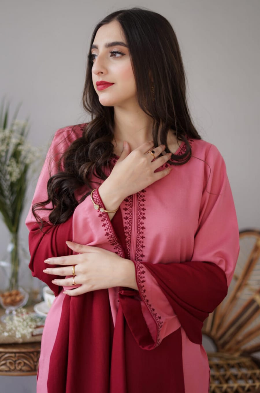 EL-AS15 Unstitched Fully Embroidered Dhanak Suit With Dhanak Shawl - ELAFF