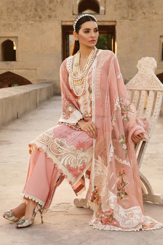 EL-28 Lawn Unstitched Embroidered 3pc Suit With Organza Embridered Dupatta - ELAFF