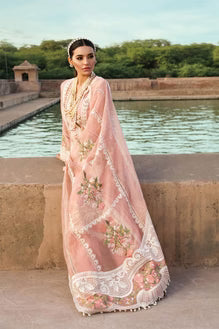 EL-28 Lawn Unstitched Embroidered 3pc Suit With Organza Embridered Dupatta - ELAFF