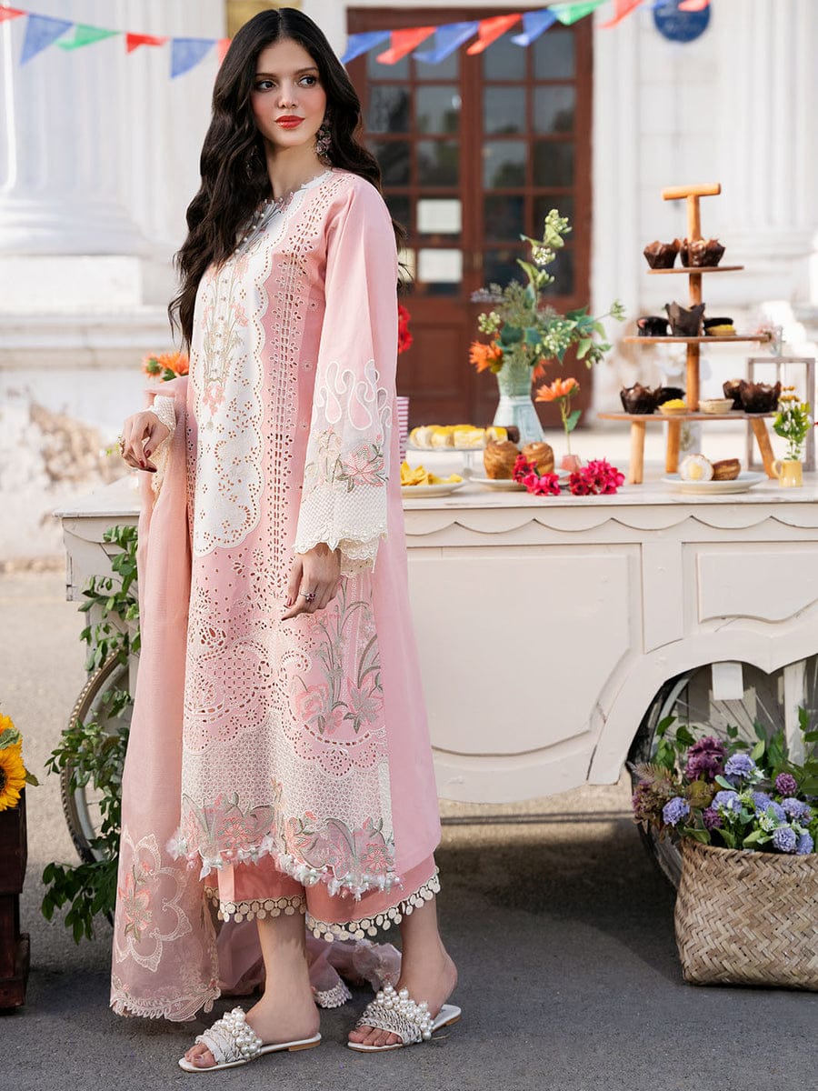 EL-2585 Lawn Unstitched Embroidered 3pc Suit With Organza Embroidered Dupatta - ELAFF