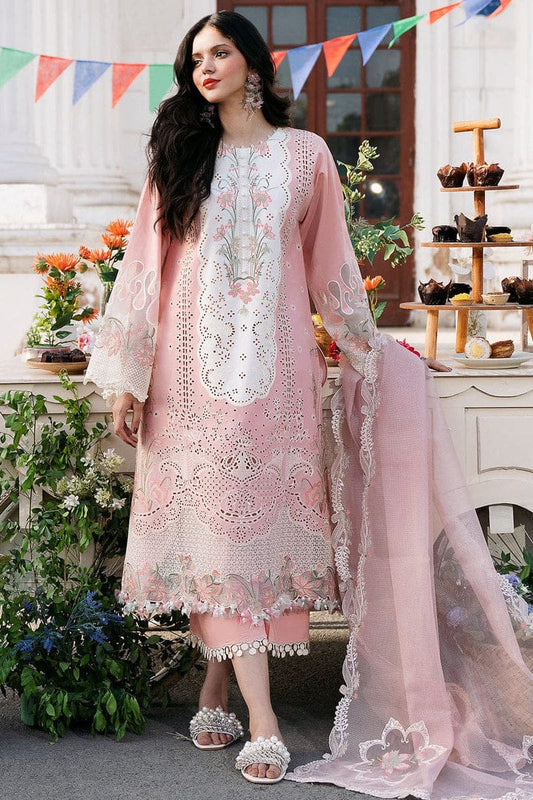 EL-2585 Lawn Unstitched Embroidered 3pc Suit With Organza Embroidered Dupatta - ELAFF