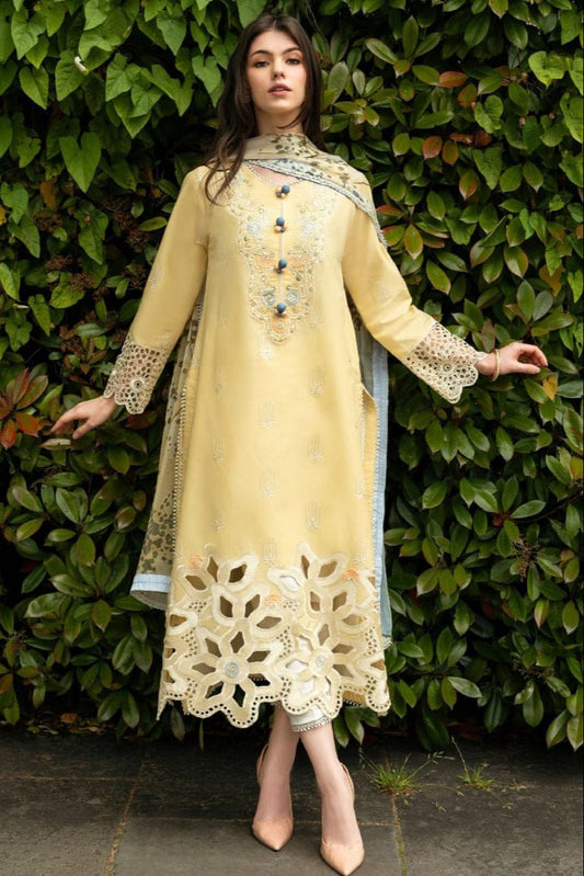 EL-MS2570 Unstitched Embroidered Lawn 3pc Suit With Cotton Lawn Printed Dupatta - ELAFF