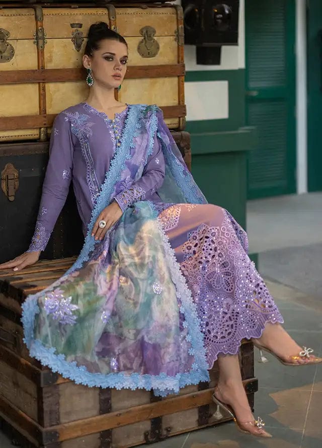 EL-OR86 Lawn Unstitched 3pc Fully Embroidered Suit With Cotton Net Silky Printed Dupatta 4 Sided Embroidered Lace - ELAFF