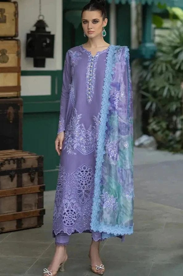 EL-OR86 Lawn Unstitched 3pc Fully Embroidered Suit With Cotton Net Silky Printed Dupatta 4 Sided Embroidered Lace - ELAFF