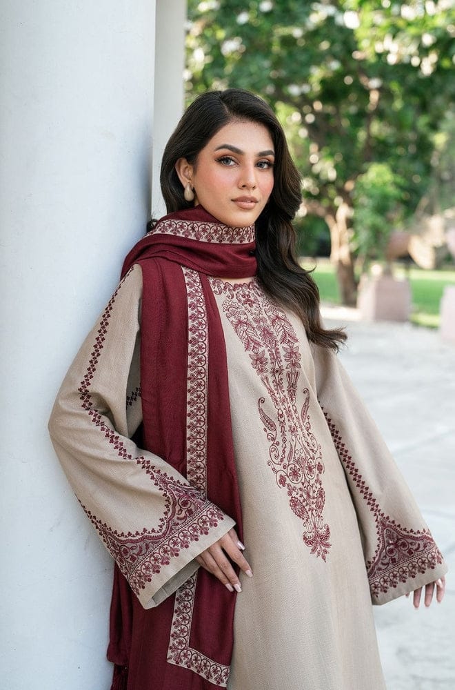EL-KD910 Unstitched Heavy Embroidered Dhanak Suit With Embroidered Dhanak Shawl - ELAFF