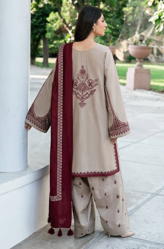 EL-KD910 Unstitched Heavy Embroidered Dhanak Suit With Embroidered Dhanak Shawl - ELAFF