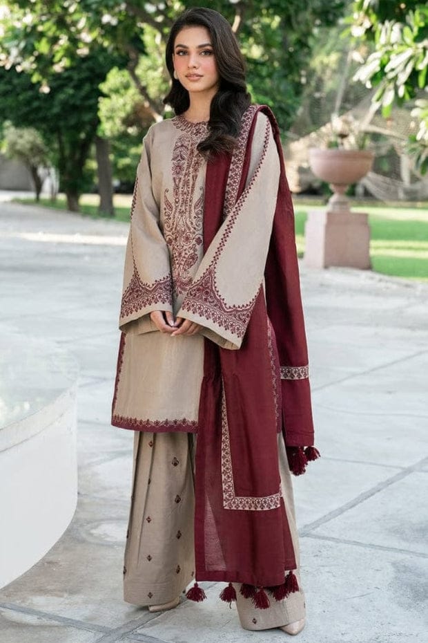 EL-KD910 Unstitched Heavy Embroidered Dhanak Suit With Embroidered Dhanak Shawl - ELAFF