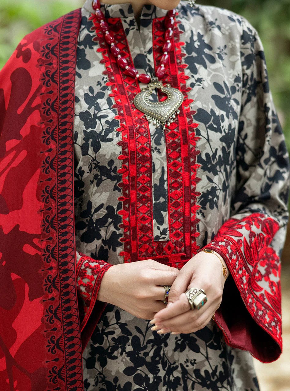 EL-MB437 Digital Printed Linen Suit 3pc with Linen Digital Printed Dupatta & Embroidered Patches - ELAFF