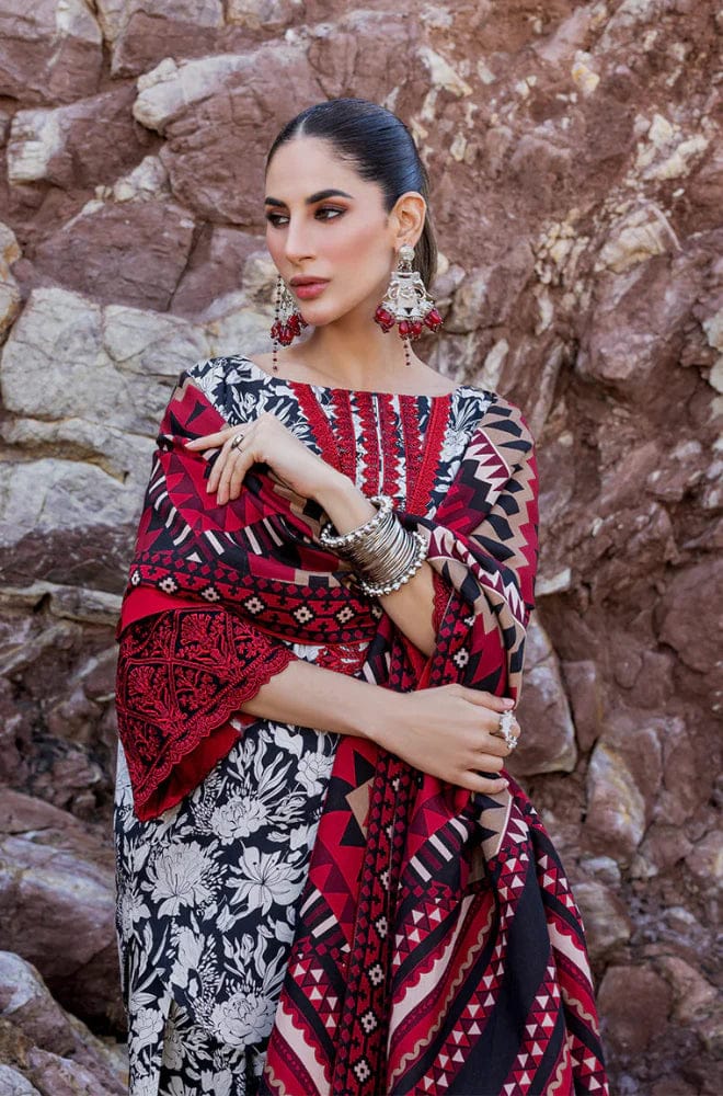 EL-MB34 Khaddar 3pc Digital Printed Suit With Digital Printed Khaddar Dupatta & Embroidered Patches - ELAFF