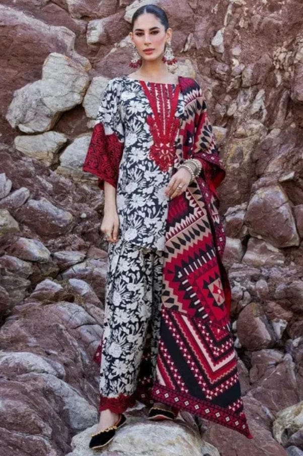 EL-MB34 Khaddar 3pc Digital Printed Suit With Digital Printed Khaddar Dupatta & Embroidered Patches - ELAFF