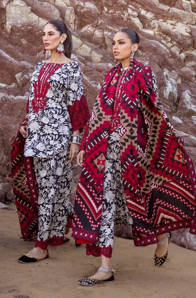 EL-MB34 Khaddar 3pc Digital Printed Suit With Digital Printed Khaddar Dupatta & Embroidered Patches - ELAFF