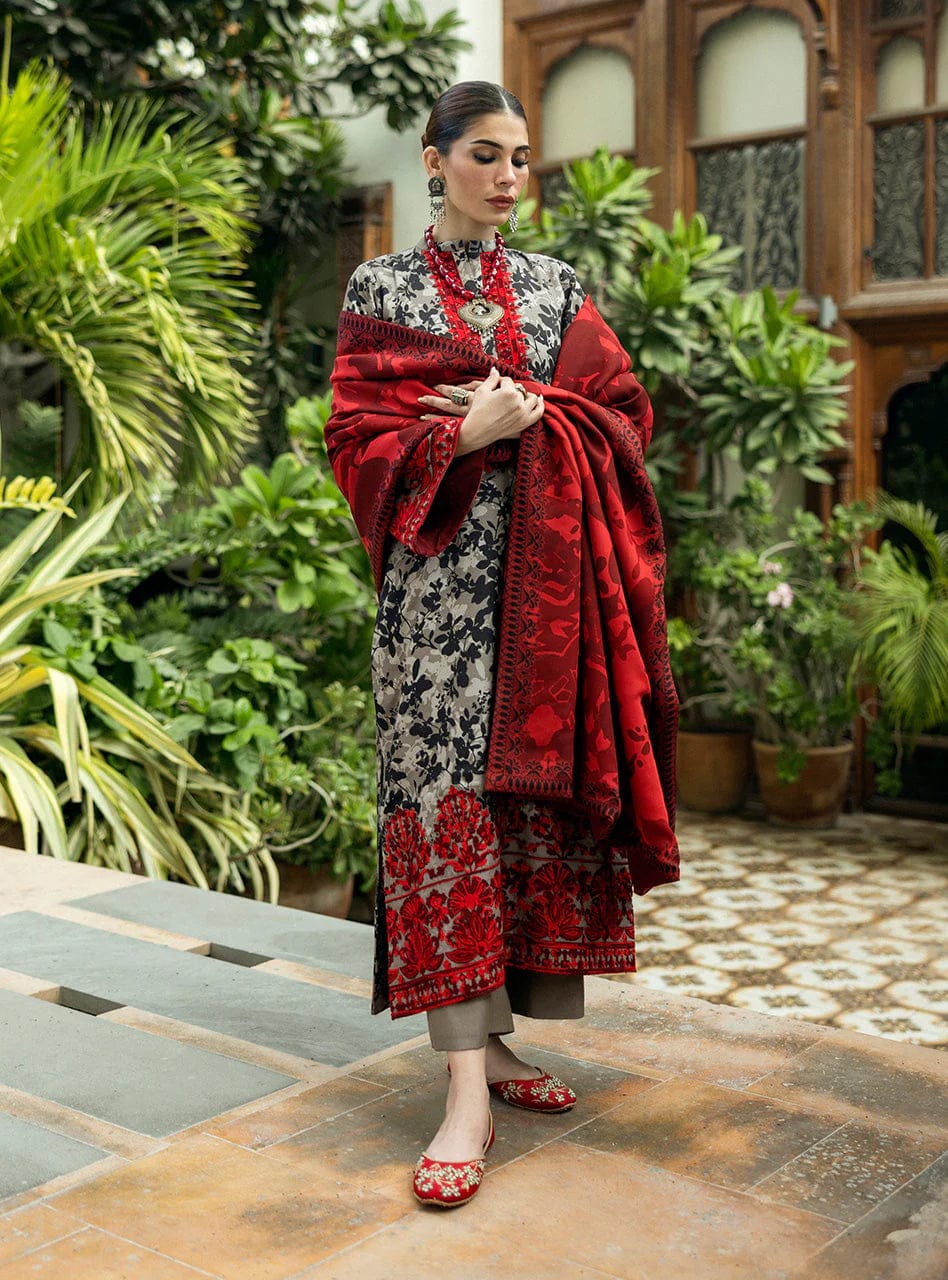 EL-MB437 Digital Printed Linen Suit 3pc with Linen Digital Printed Dupatta & Embroidered Patches - ELAFF