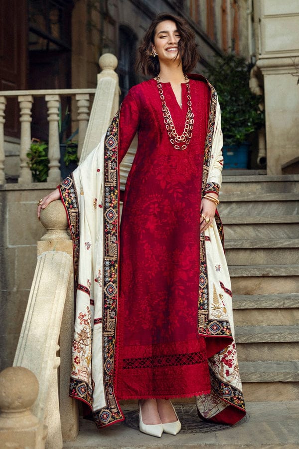 EL-MQ560 Dhanak Embroidered Suit with Dhanak Embroidered Shawl - ELAFF