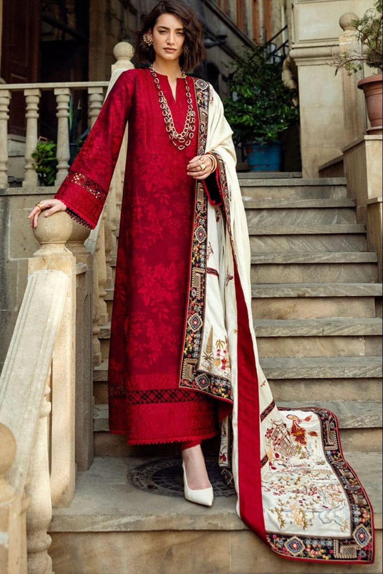 EL-MQ560 Dhanak Embroidered Suit with Dhanak Embroidered Shawl - ELAFF