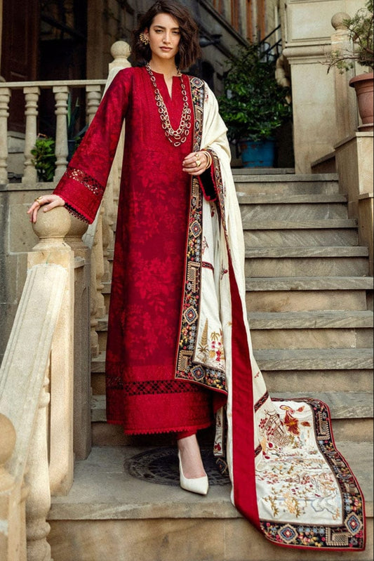 EL-MQ560 Dhanak Embroidered Suit with Dhanak Embroidered Shawl - ELAFF