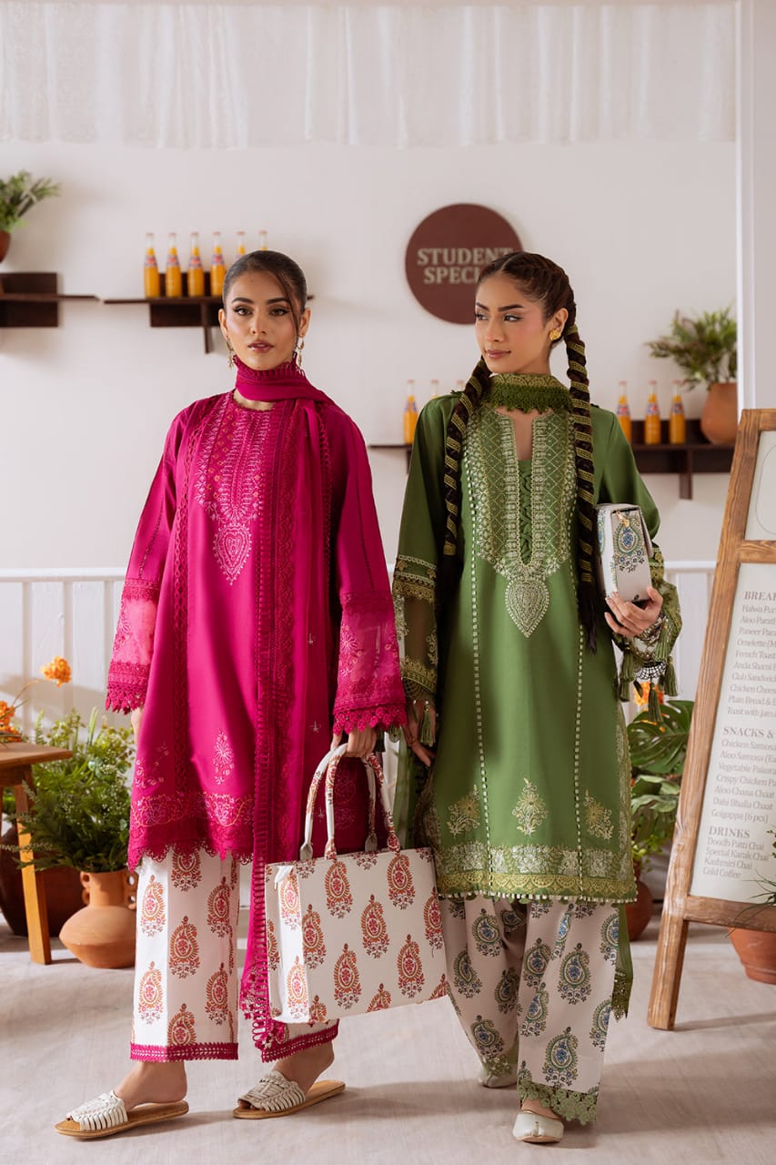 EL-CO514B Unstitched Embroidered Lawn Suit With Embroidered Cotton Net Dupatta - ELAFF