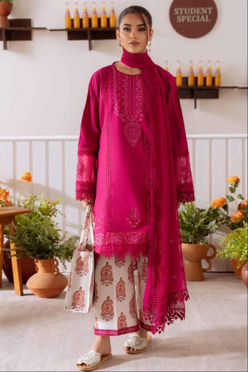 EL-CO514B Unstitched Embroidered Lawn Suit With Embroidered Cotton Net Dupatta - ELAFF