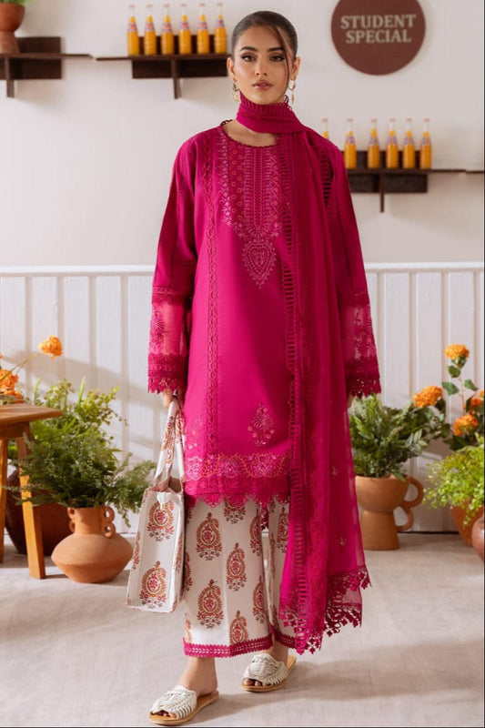 EL-CO514B Unstitched Embroidered Lawn Suit With Embroidered Cotton Net Dupatta - ELAFF