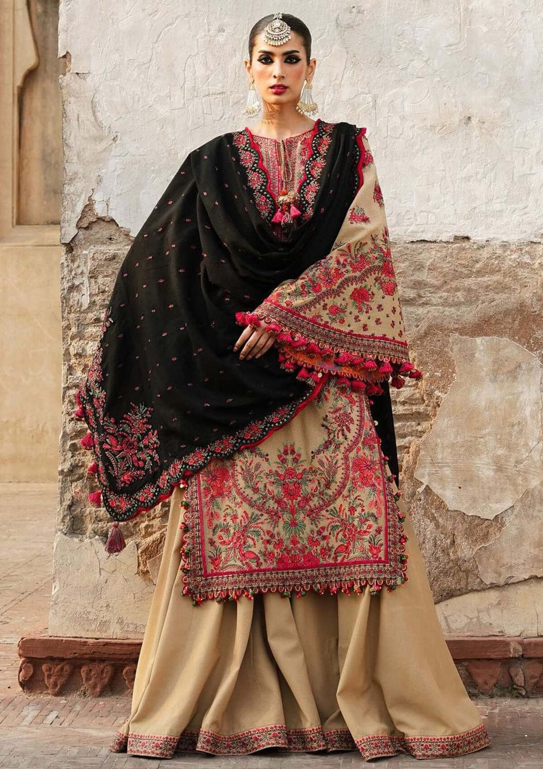 EL-690 Unstitched Heavy Embroidered Dhanak Suit Embroidered Dhanak Shawl - ELAFF