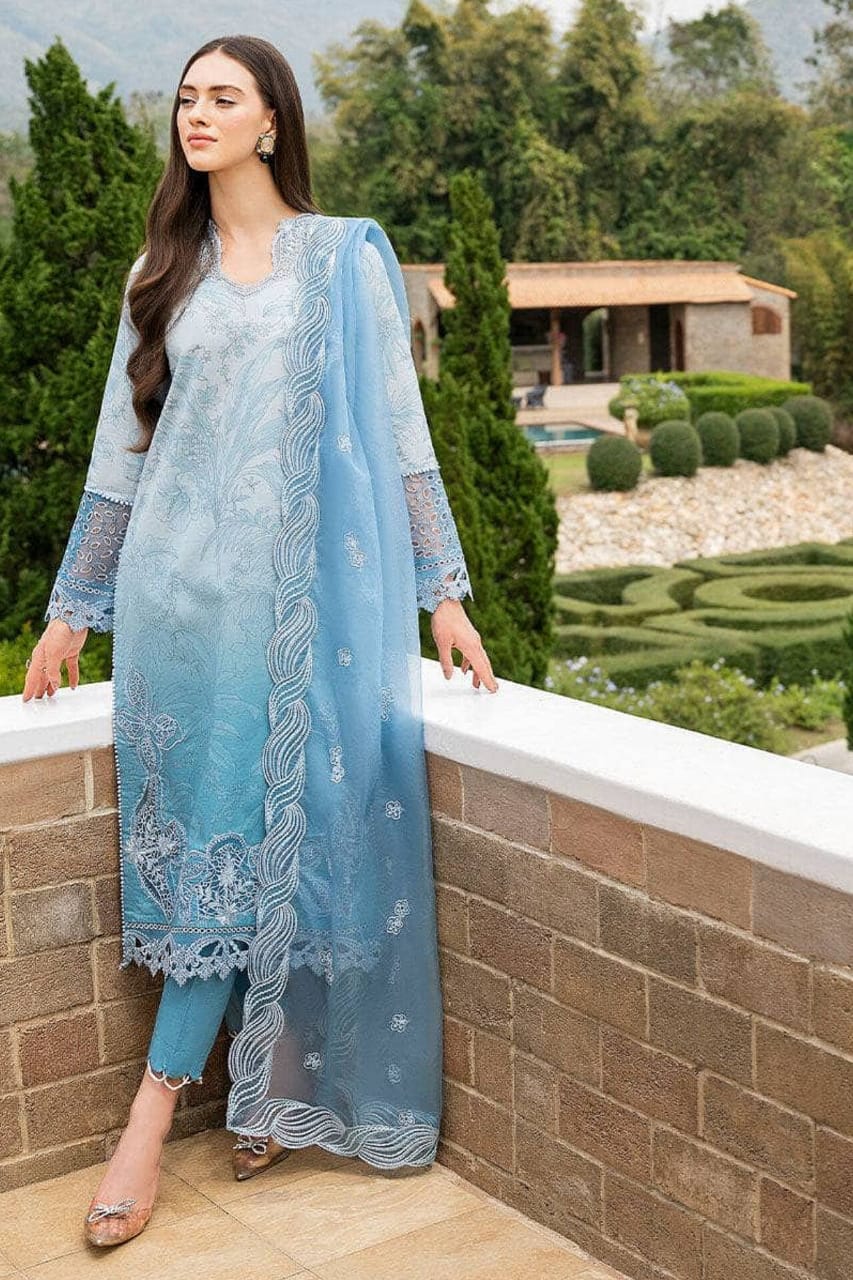 EL-MB510 Lawn Unstitched Embroidered 3pc Suit With Embroidered Organza Dupatta - ELAFF