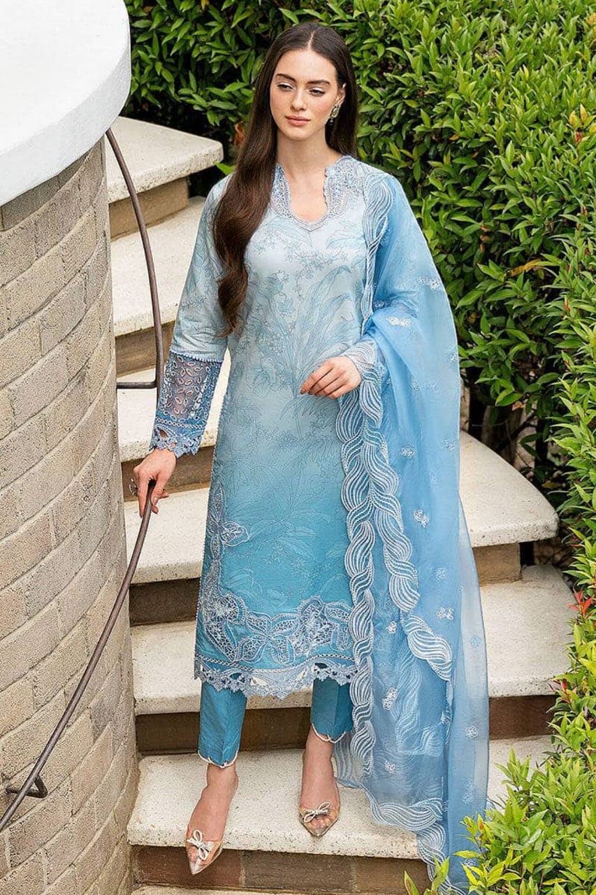 EL-MB510 Lawn Unstitched Embroidered 3pc Suit With Embroidered Organza Dupatta - ELAFF