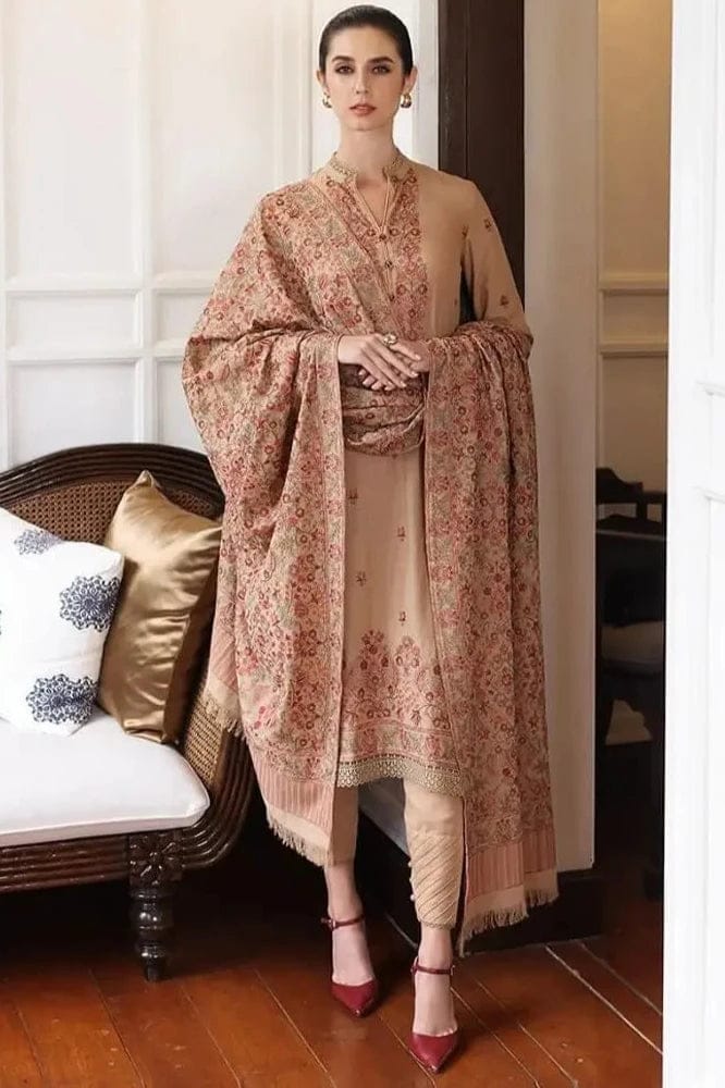 EL-685 Unstitched Heavy Embroidered Dhanak Suit Embroidered Dhanak Shawl - ELAFF