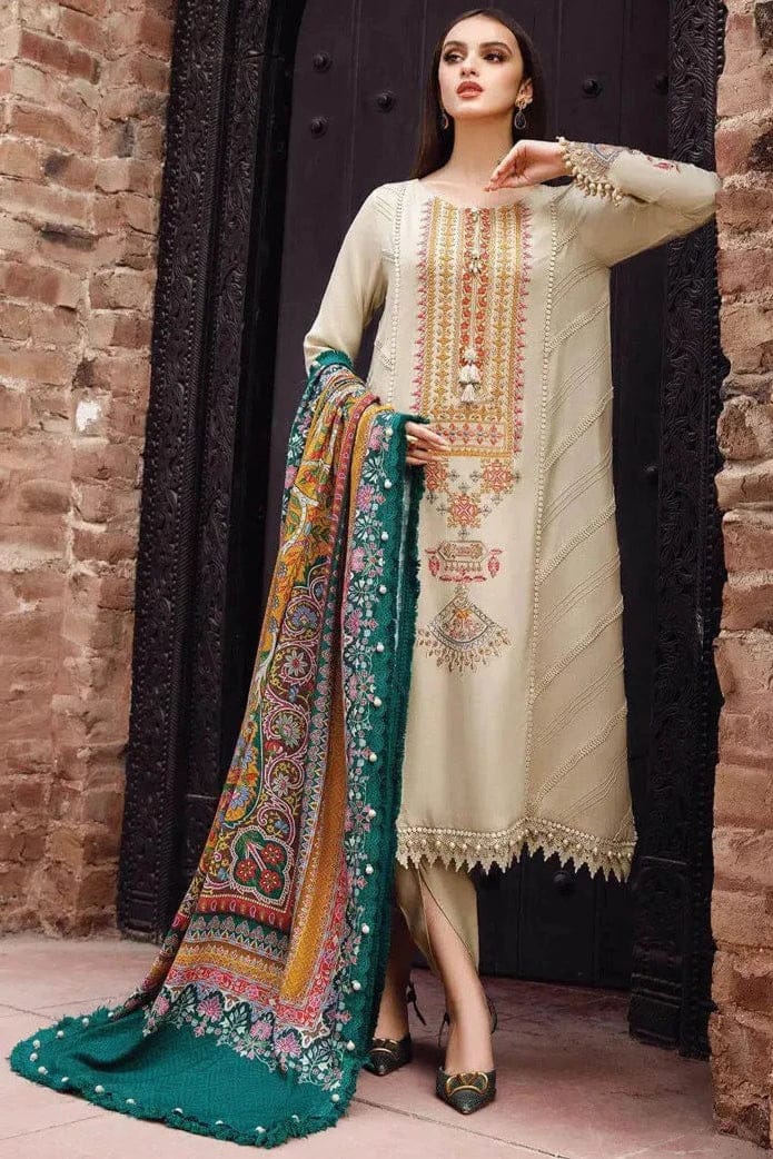 EL-RM670 Dhanak Embroidered Suit With Digital Printed Wool Shawl - ELAFF