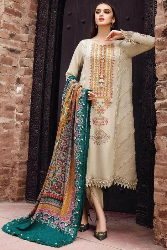 EL-RM670 Dhanak Embroidered Suit With Digital Printed Wool Shawl - ELAFF